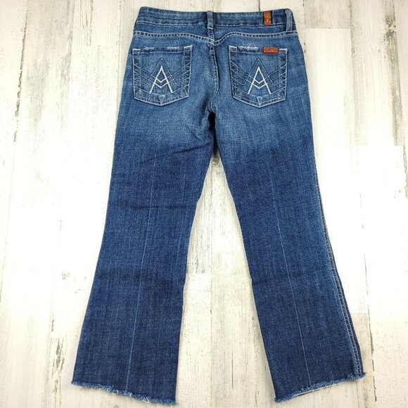 7 for All Mankind Women's "A Pocket" Raw Hem Blue Jeans Size 25 (27x24) EUC - Picture 1 of 11